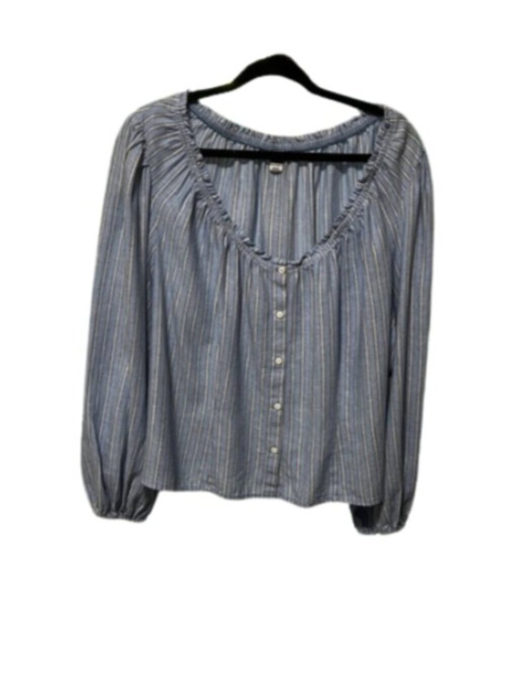Old Navy NWT Light Blue Striped Button-Down Scoop Neck Top Linen Blend 3X